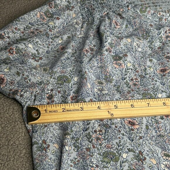 Rose + Olive Blouse Womens 3X Blue Floral Smocked Button Front 3/4 Sleeve Boho - Picture 8 of 13